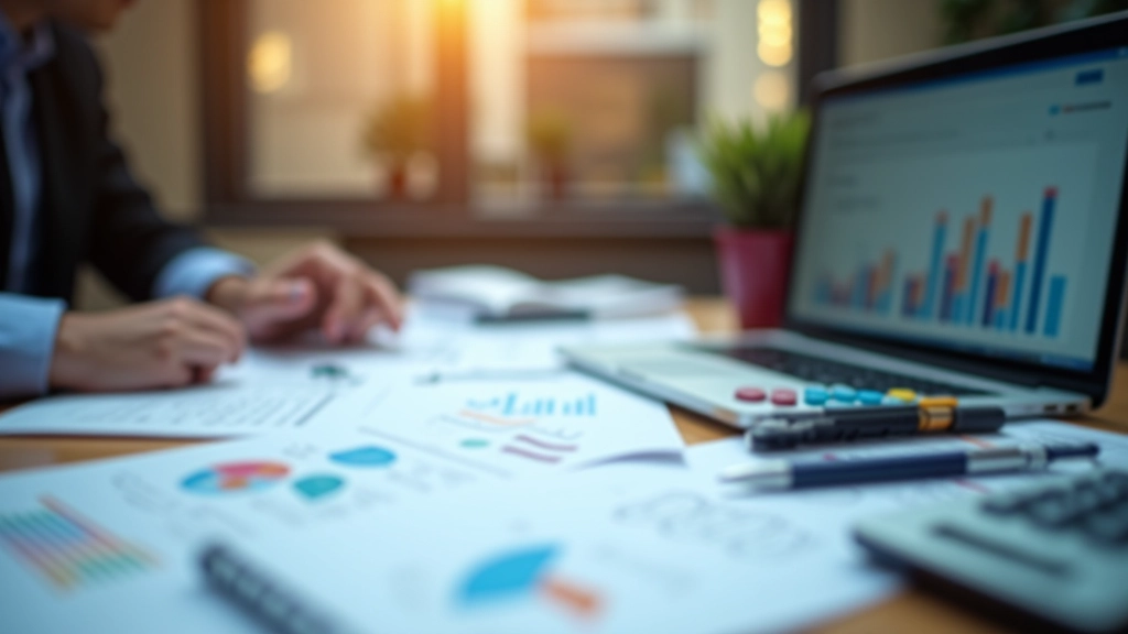 Dokumenten und Finanztabellen auf einem Schreibtisch mit Kalkulator