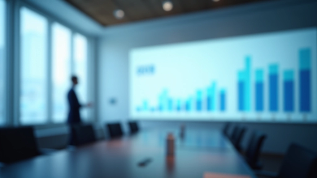 Moderner Konferenzraum mit Diagrammen und Grafiken an den Wänden, die regionale Wirtschaftsdaten zeigen